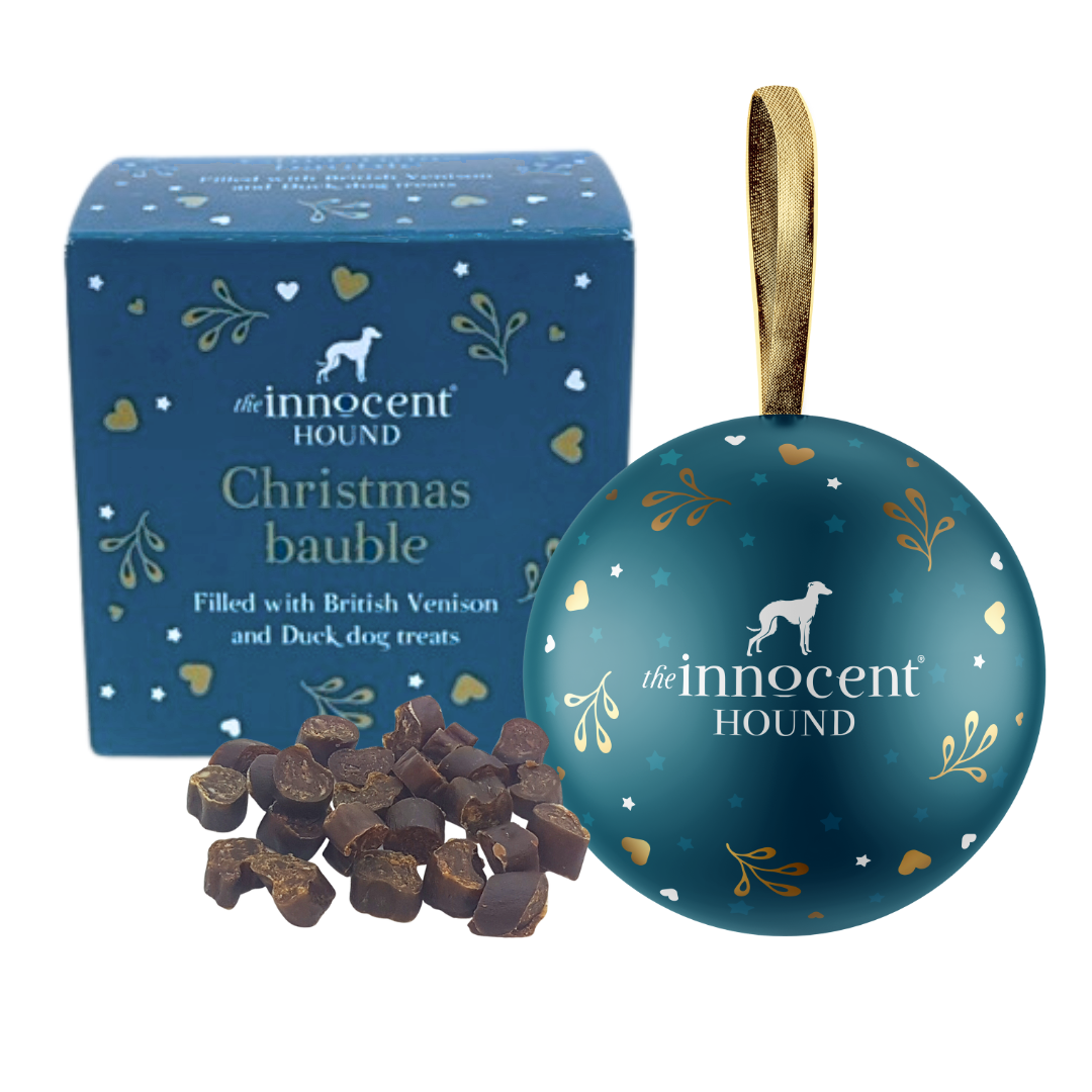 The Innocent Hound Christmas Bauble with British Venison and Duck Dog Treats 2023