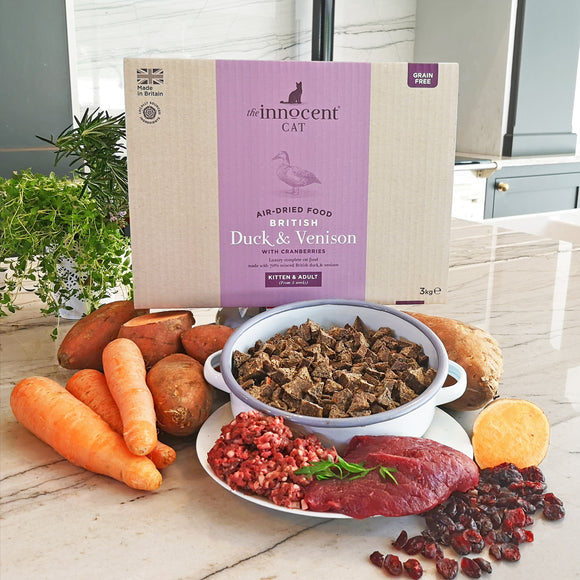 The Innocent Cat Duck and Venison air dried cat food with fresh ingredients 
