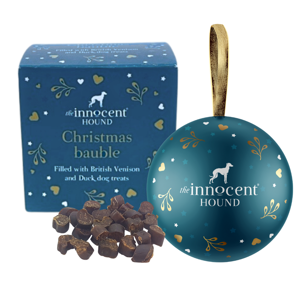 The Innocent Hound Christmas Bauble with British Venison and Duck Dog Treats 2023