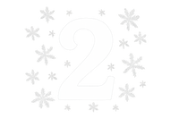 a white number 2 on a transparent background with snow flakes aroudn it