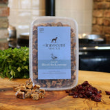 Grain free sliced duck sausages with cranberry dog treats The Innocent Hound